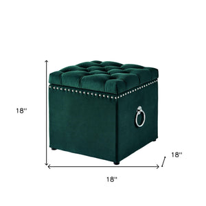 18" Hunter Green Velvet And Black Tufted Storage - Montana Home & Kitchen Co.