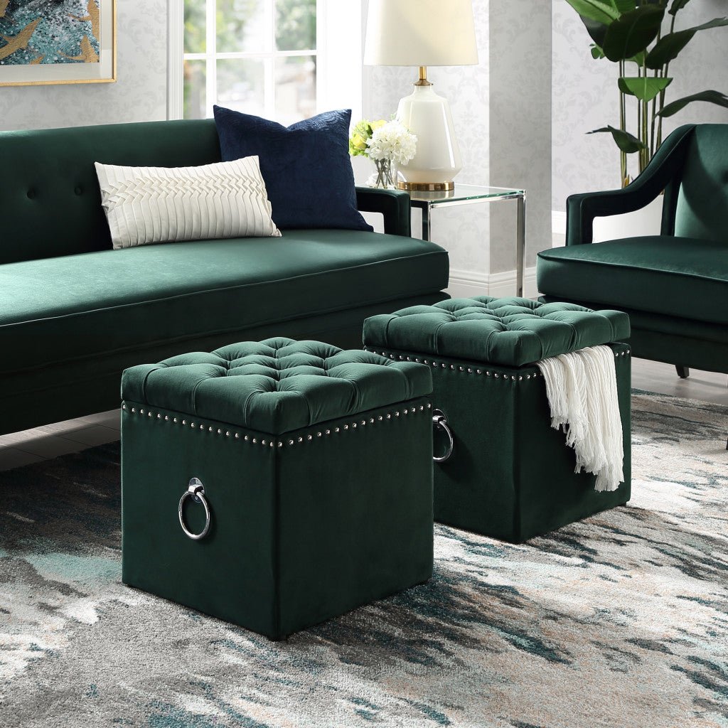 18" Hunter Green Velvet And Black Tufted Storage - Montana Home & Kitchen Co.