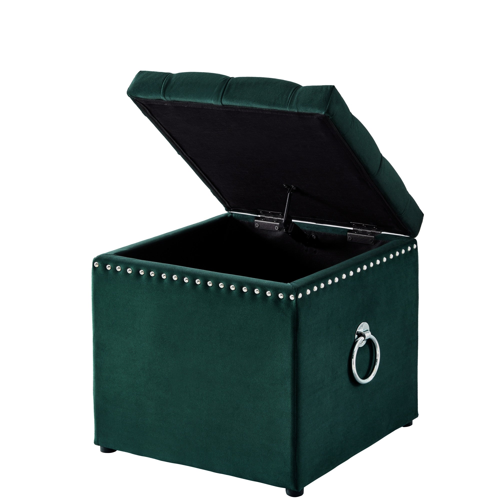 18" Hunter Green Velvet And Black Tufted Storage - Montana Home & Kitchen Co.