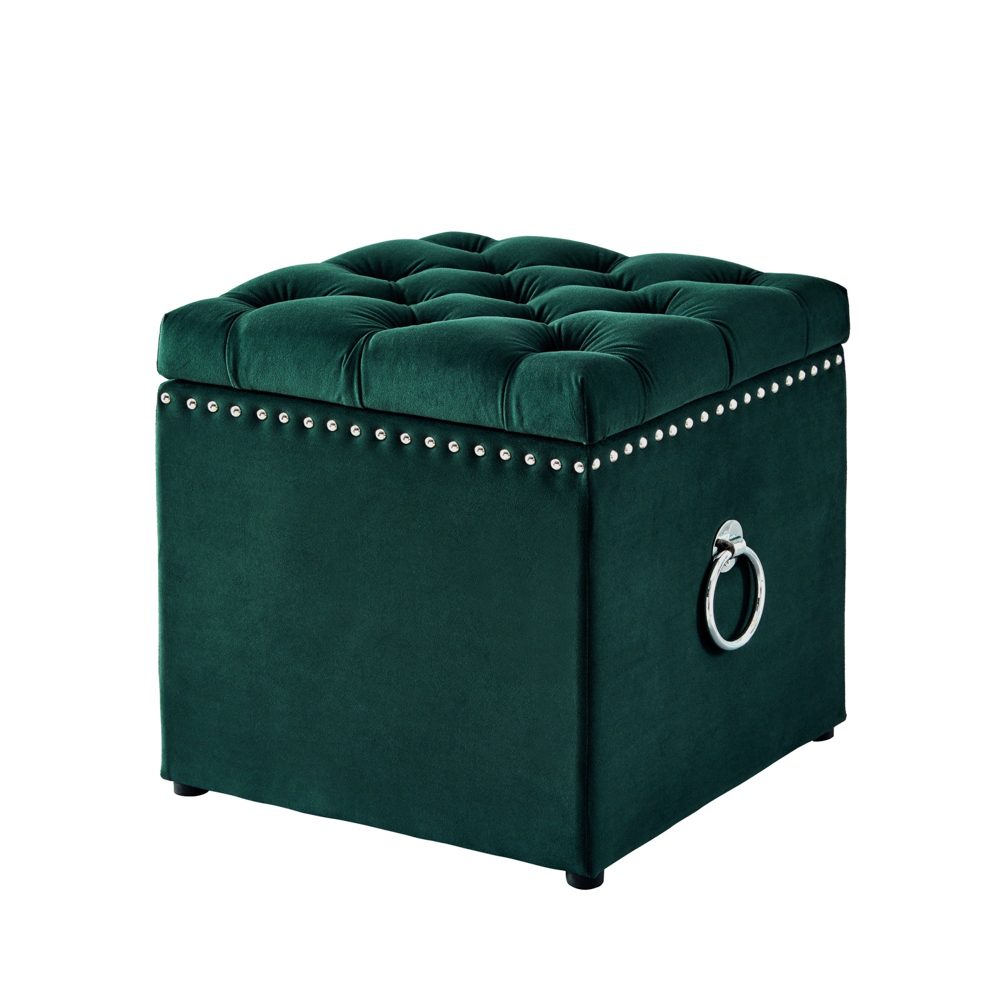 18" Hunter Green Velvet And Black Tufted Storage - Montana Home & Kitchen Co.