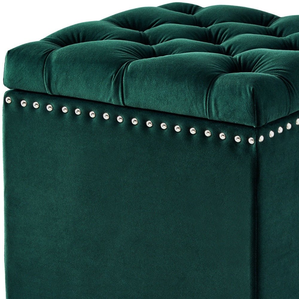 18" Hunter Green Velvet And Black Tufted Storage - Montana Home & Kitchen Co.