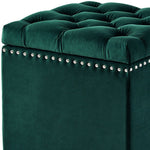 18" Hunter Green Velvet And Black Tufted Storage - Montana Home & Kitchen Co.