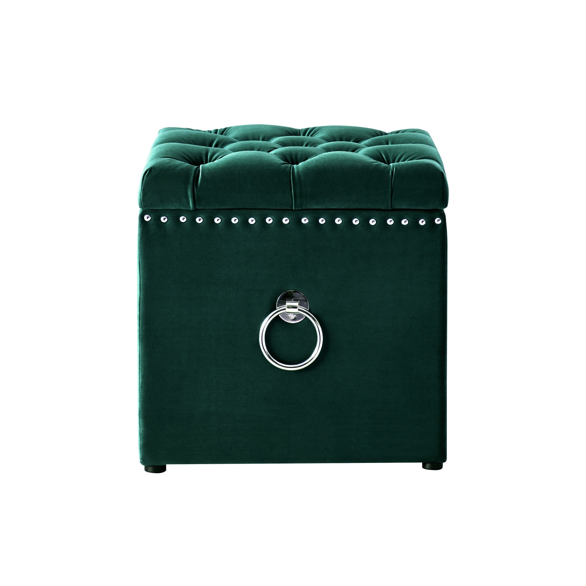 18" Hunter Green Velvet And Black Tufted Storage - Montana Home & Kitchen Co.