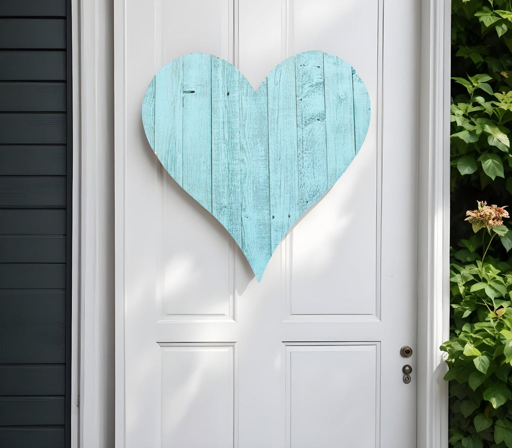 18" Turquoise Reclaimed Wood Heart Wall Decor - Montana Home & Kitchen Co.