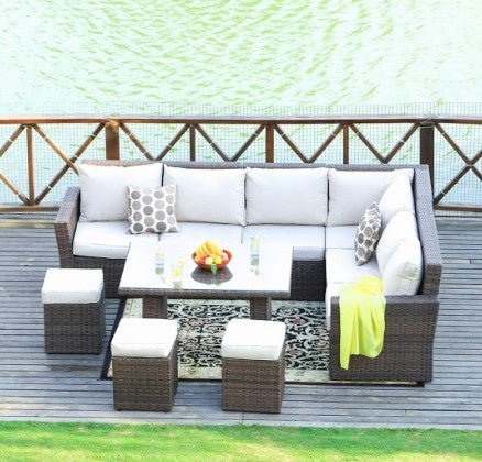 180.96" X 33.54" X 34.71" Brown 8Piece Outdoor Sectional Set With Cushions - Montana Home & Kitchen Co.