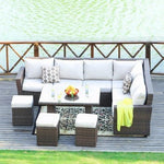 180.96" X 33.54" X 34.71" Brown 8Piece Outdoor Sectional Set With Cushions - Montana Home & Kitchen Co.