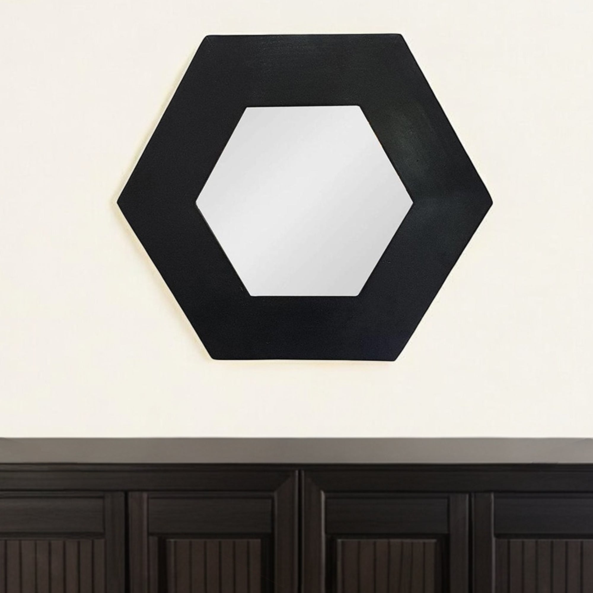 19" Black Hexagon Wood Framed Accent Mirror - Montana Home & Kitchen Co.