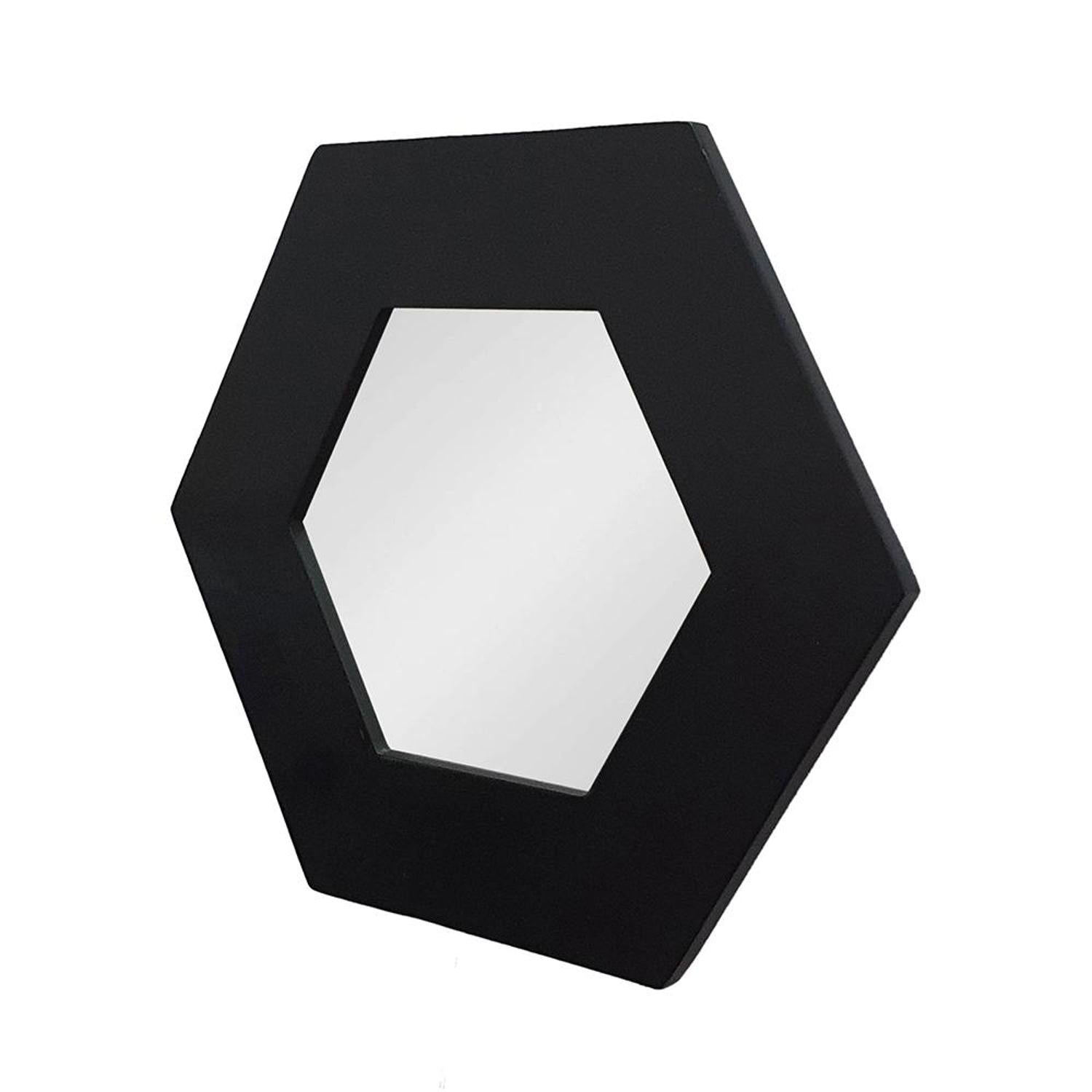 19" Black Hexagon Wood Framed Accent Mirror - Montana Home & Kitchen Co.