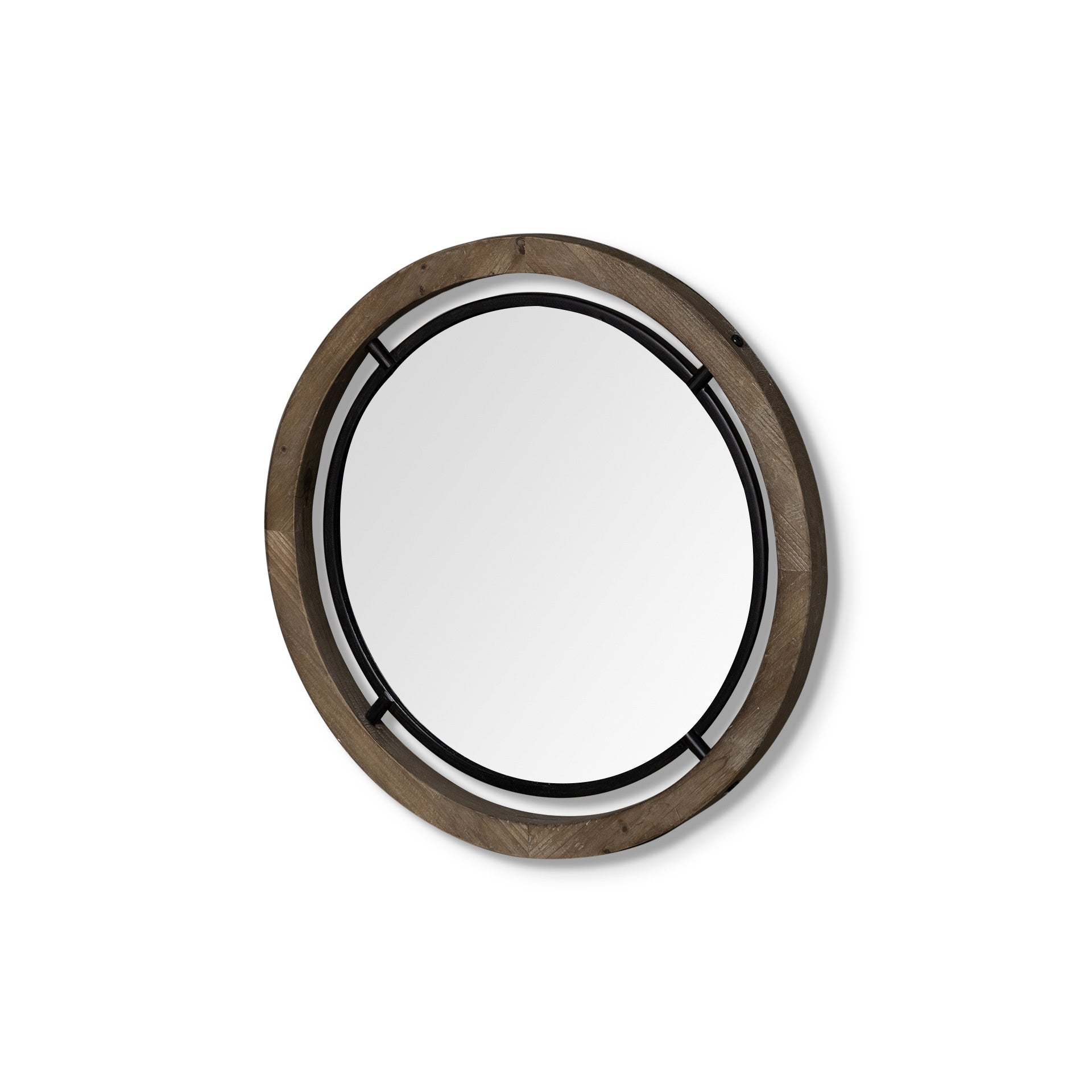 19" Brown Wood And Black Metal Frame Wall Mirror - Montana Home & Kitchen Co.