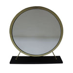 19" Faux Fur, Mirror, Black & Brass Finish Round Makeup Shaving Tabletop Mirror - Montana Home & Kitchen Co.