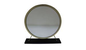 19" Faux Fur, Mirror, Black & Brass Finish Round Makeup Shaving Tabletop Mirror - Montana Home & Kitchen Co.