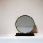 19" Faux Fur, Mirror, Black & Brass Finish Round Makeup Shaving Tabletop Mirror - Montana Home & Kitchen Co.