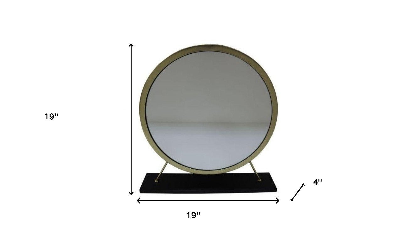 19" Faux Fur, Mirror, Black & Brass Finish Round Makeup Shaving Tabletop Mirror - Montana Home & Kitchen Co.