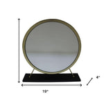 19" Faux Fur, Mirror, Black & Brass Finish Round Makeup Shaving Tabletop Mirror - Montana Home & Kitchen Co.