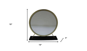 19" Faux Fur, Mirror, Black & Brass Finish Round Makeup Shaving Tabletop Mirror - Montana Home & Kitchen Co.