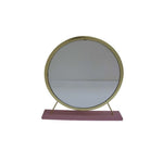 19" Faux Fur, Mirror, Pink & Gold Finish Round Makeup Shaving Tabletop Mirror - Montana Home & Kitchen Co.