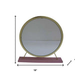 19" Faux Fur, Mirror, Pink & Gold Finish Round Makeup Shaving Tabletop Mirror - Montana Home & Kitchen Co.