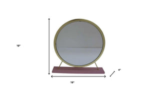 19" Faux Fur, Mirror, Pink & Gold Finish Round Makeup Shaving Tabletop Mirror - Montana Home & Kitchen Co.