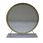 19" Faux Fur, Mirror, White & Brass Finish Round Makeup Shaving Tabletop Mirror - Montana Home & Kitchen Co.