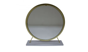 19" Faux Fur, Mirror, White & Brass Finish Round Makeup Shaving Tabletop Mirror - Montana Home & Kitchen Co.