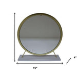 19" Faux Fur, Mirror, White & Brass Finish Round Makeup Shaving Tabletop Mirror - Montana Home & Kitchen Co.