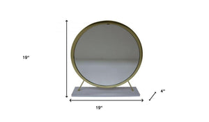 19" Faux Fur, Mirror, White & Brass Finish Round Makeup Shaving Tabletop Mirror - Montana Home & Kitchen Co.