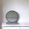 19" Faux Fur, Mirror, White & Chrome Finish Round Makeup Shaving Tabletop Mirror - Montana Home & Kitchen Co.