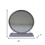 19" Faux Fur, Mirror, White & Chrome Finish Round Makeup Shaving Tabletop Mirror - Montana Home & Kitchen Co.