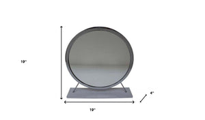 19" Faux Fur, Mirror, White & Chrome Finish Round Makeup Shaving Tabletop Mirror - Montana Home & Kitchen Co.