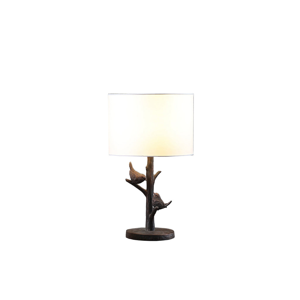 19" Rustic Dark Bronze Birds on a Tree Table Lamp With White Shade - Montana Home & Kitchen Co.