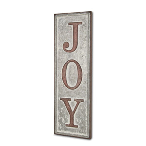 19" X 6" Gray and Brown Handcrafted Joy Metal Wall Decor - Montana Home & Kitchen Co.