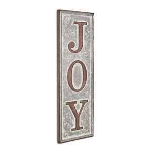 19" X 6" Gray and Brown Handcrafted Joy Metal Wall Decor - Montana Home & Kitchen Co.