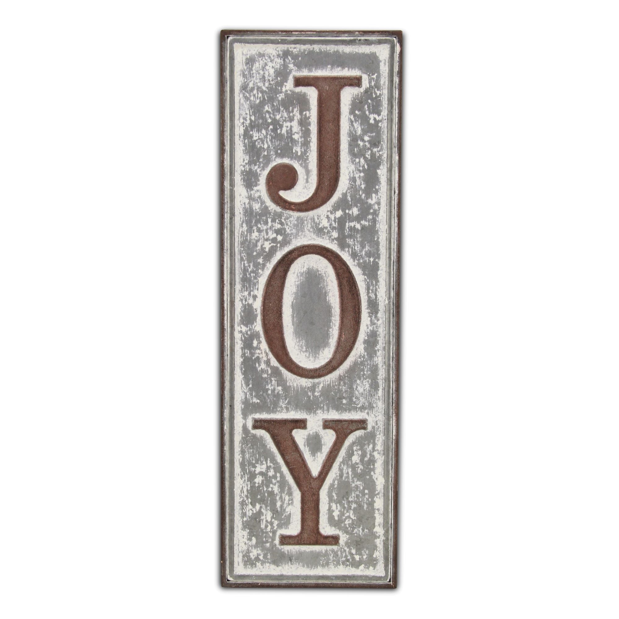 19" X 6" Gray and Brown Handcrafted Joy Metal Wall Decor - Montana Home & Kitchen Co.