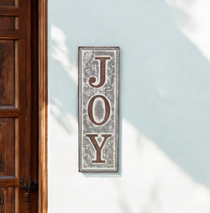 19" X 6" Gray and Brown Handcrafted Joy Metal Wall Decor - Montana Home & Kitchen Co.