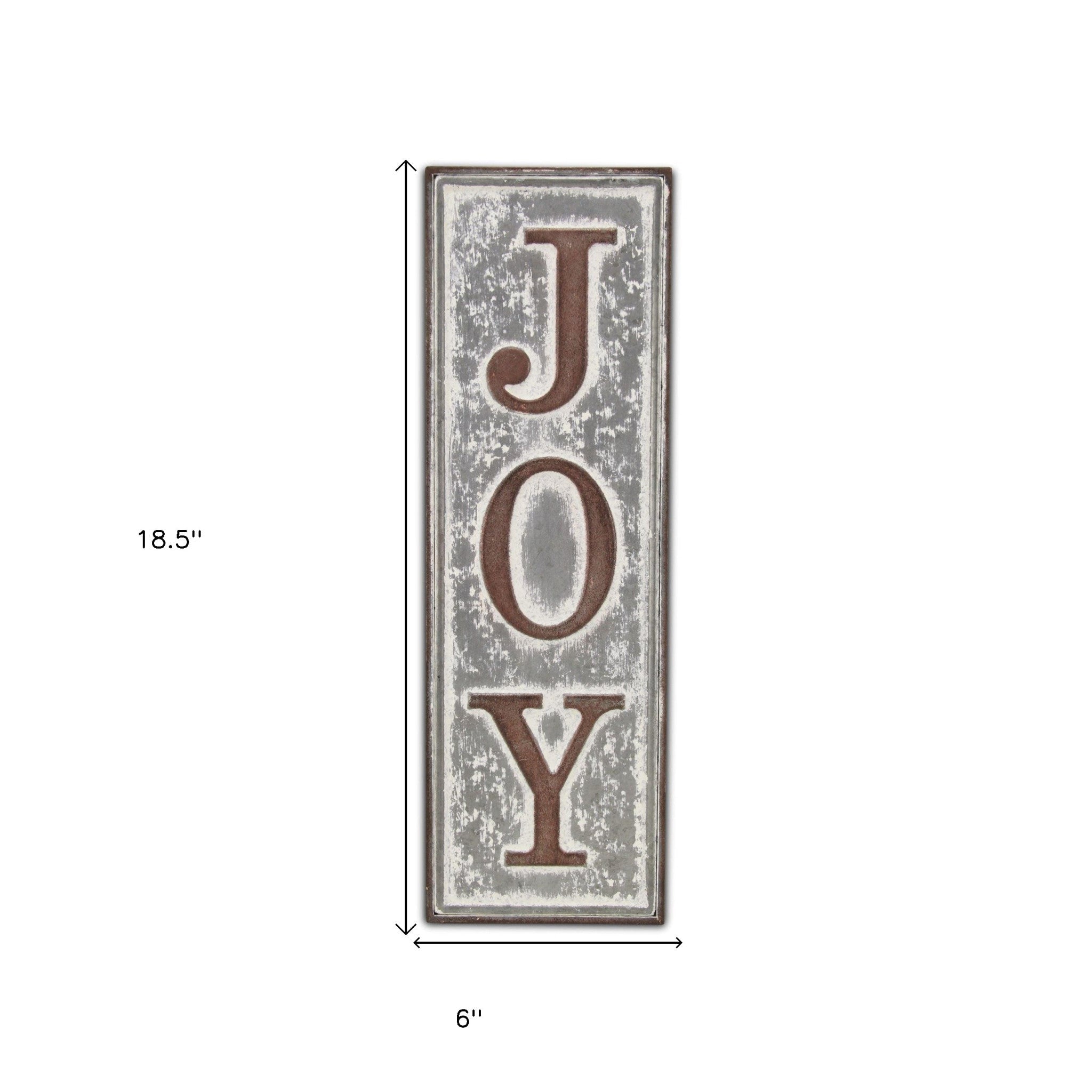 19" X 6" Gray and Brown Handcrafted Joy Metal Wall Decor - Montana Home & Kitchen Co.