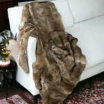 2" X 50" X 60" 100 Natural Rabbit Fur Hazelnut Throw Blanket - Montana Home & Kitchen Co.