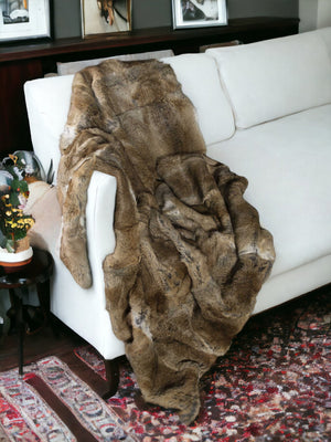 2" X 50" X 60" 100 Natural Rabbit Fur Hazelnut Throw Blanket - Montana Home & Kitchen Co.