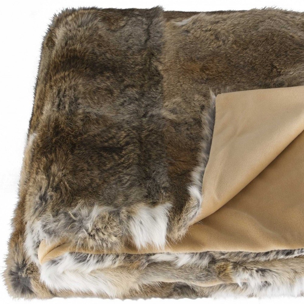 2" X 50" X 60" 100 Natural Rabbit Fur Hazelnut Throw Blanket - Montana Home & Kitchen Co.