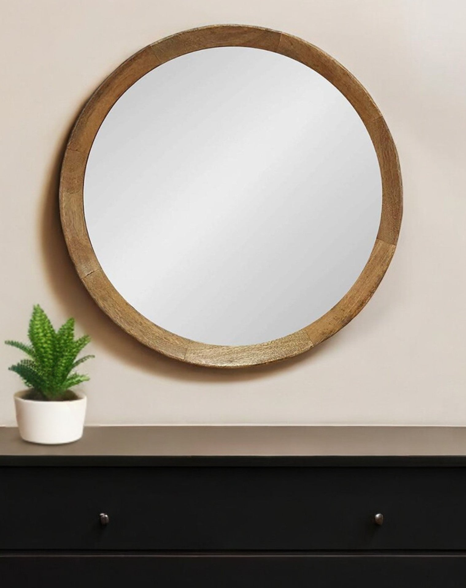 20" Natural Round Wood Framed Accent Mirror - Montana Home & Kitchen Co.