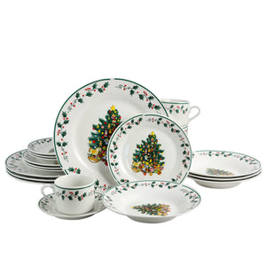 20 Piece Ceramic Christmas Tree Trimming Dinnerware Set - Montana Home & Kitchen Co.