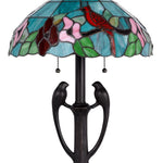 22" Bronze Two Light Tiffany Table Lamp With Aqua and Red Floral Shade - Montana Home & Kitchen Co.