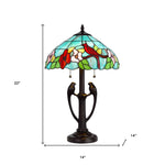 22" Bronze Two Light Tiffany Table Lamp With Aqua and Red Floral Shade - Montana Home & Kitchen Co.