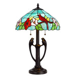 22" Bronze Two Light Tiffany Table Lamp With Aqua and Red Floral Shade - Montana Home & Kitchen Co.