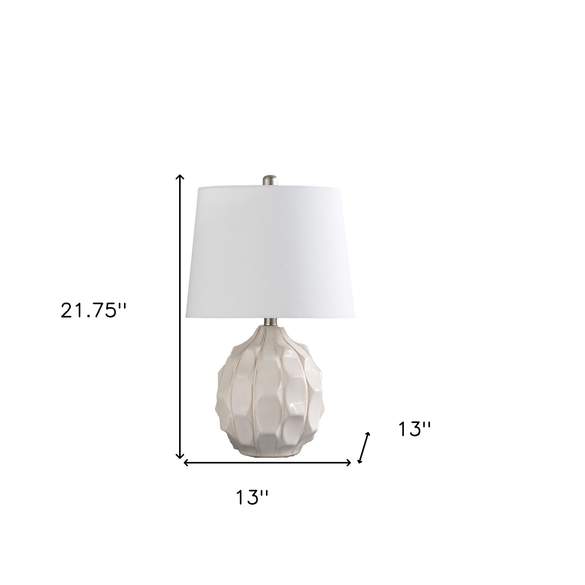 22" Cream Ceramic Faceted Table Lamp With Off White Drum Shade - Montana Home & Kitchen Co.