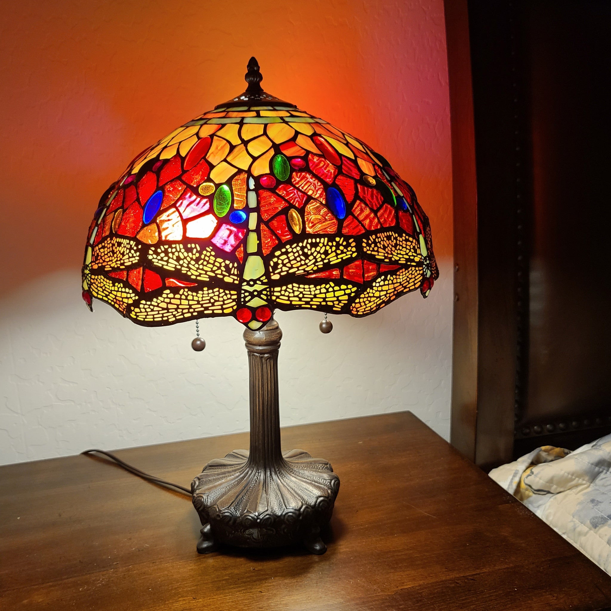 22" Dark Brown Metal Two Light Candlestick Table Lamp With Red and Black Shade - Montana Home & Kitchen Co.