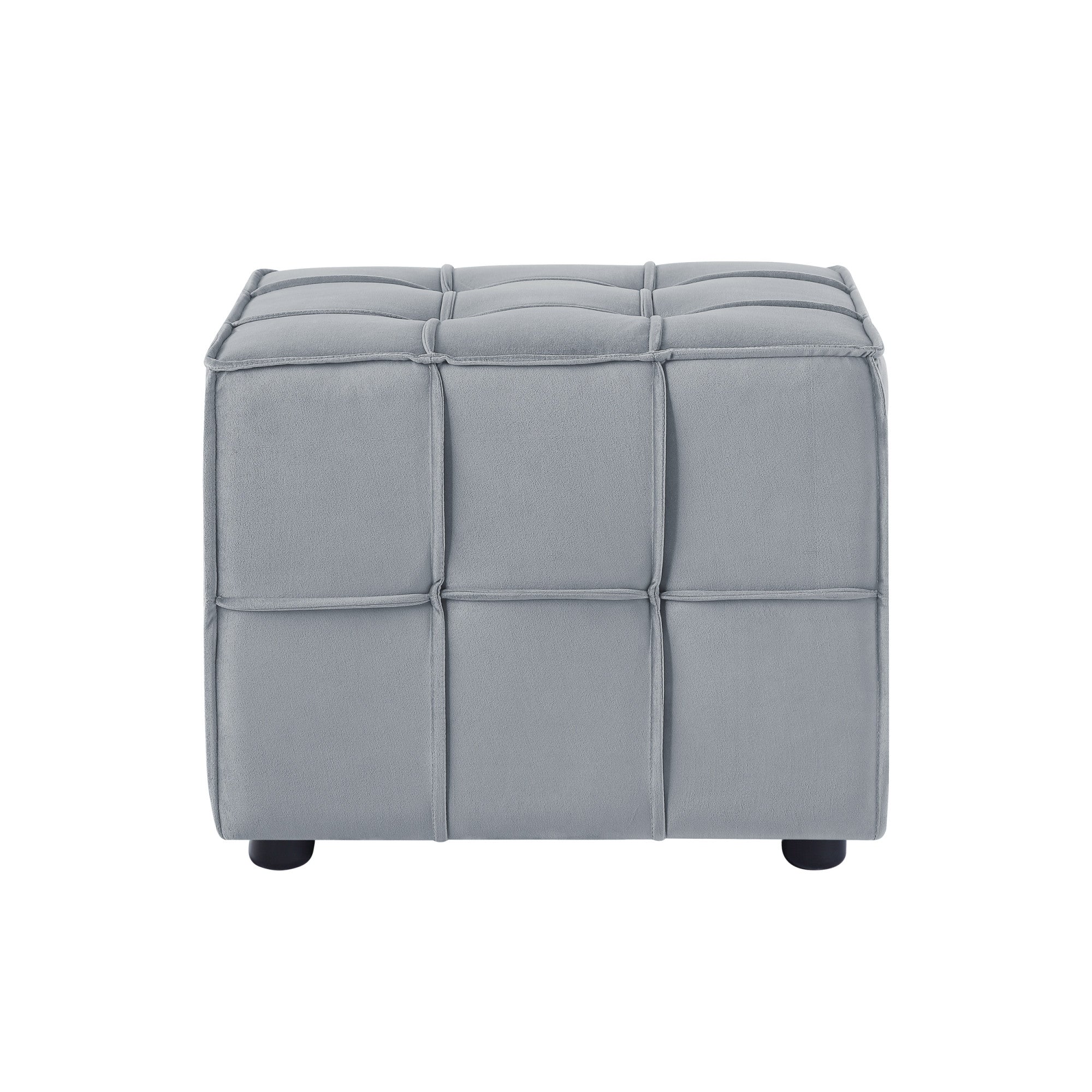 22" Light Gray Velvet And Black Cube Ottoman - Montana Home & Kitchen Co.