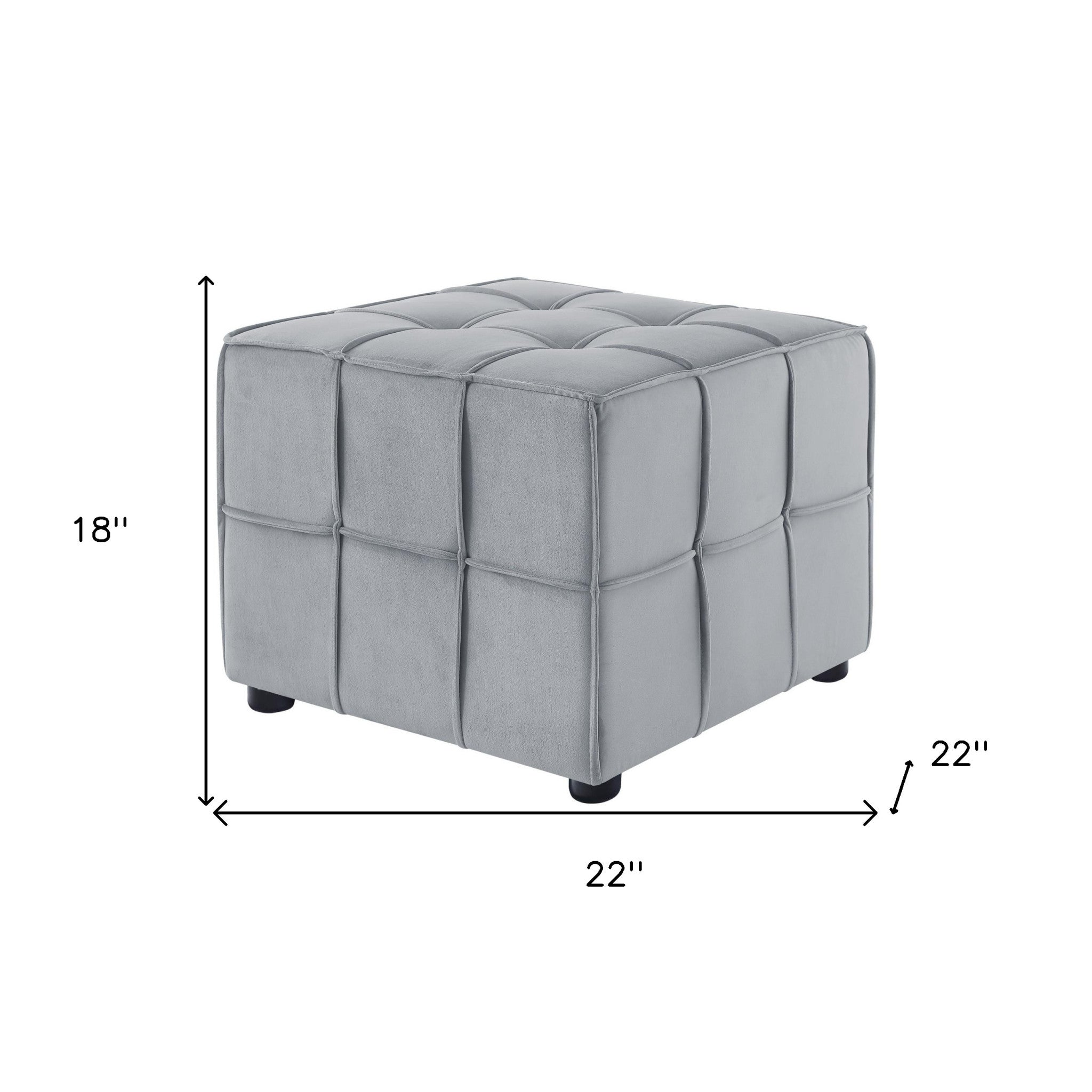 22" Light Gray Velvet And Black Cube Ottoman - Montana Home & Kitchen Co.