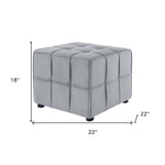 22" Light Gray Velvet And Black Cube Ottoman - Montana Home & Kitchen Co.