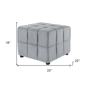 22" Light Gray Velvet And Black Cube Ottoman - Montana Home & Kitchen Co.