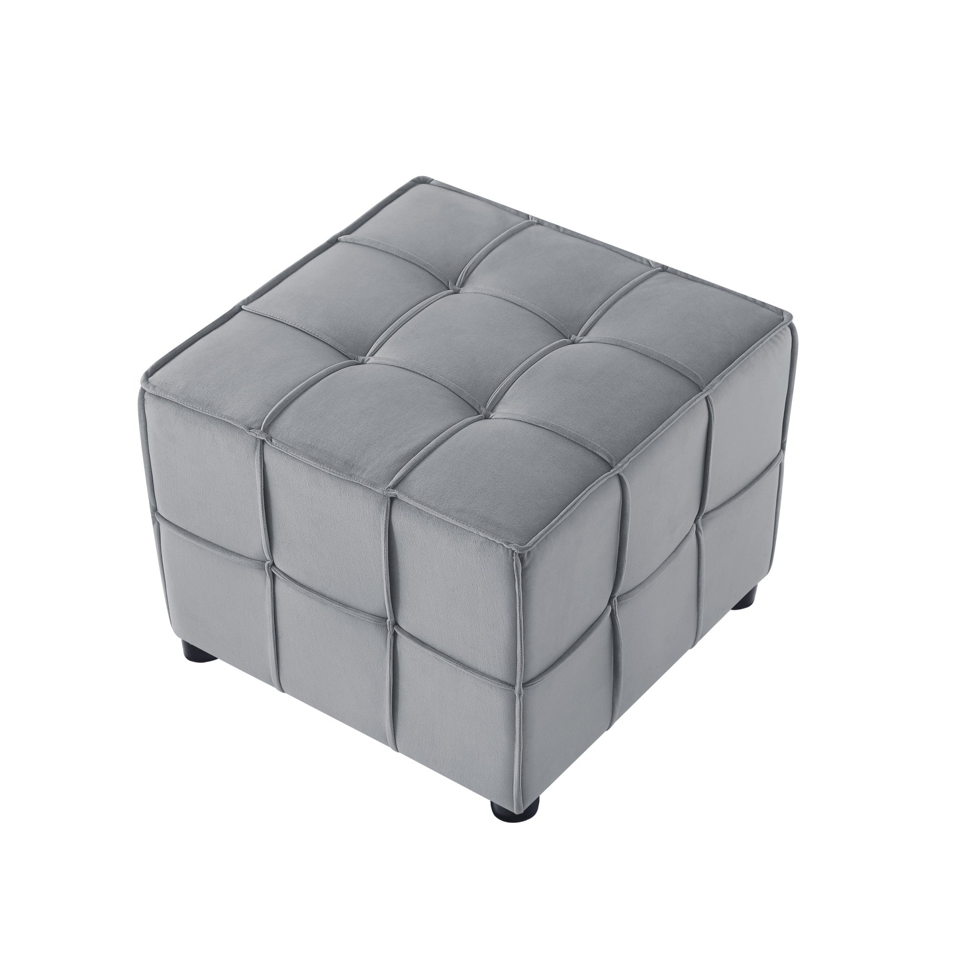 22" Light Gray Velvet And Black Cube Ottoman - Montana Home & Kitchen Co.